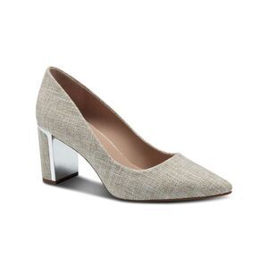 ALFANI Womens Beige Linen Heel Jensonn Toe Block Heel Slip On Pumps Shoes 9 M